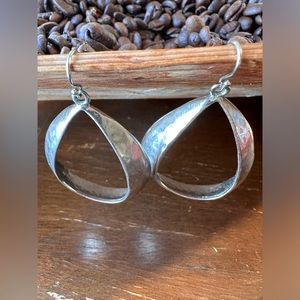 White House Black Market silver hammered large tear drop shape pierced earrings